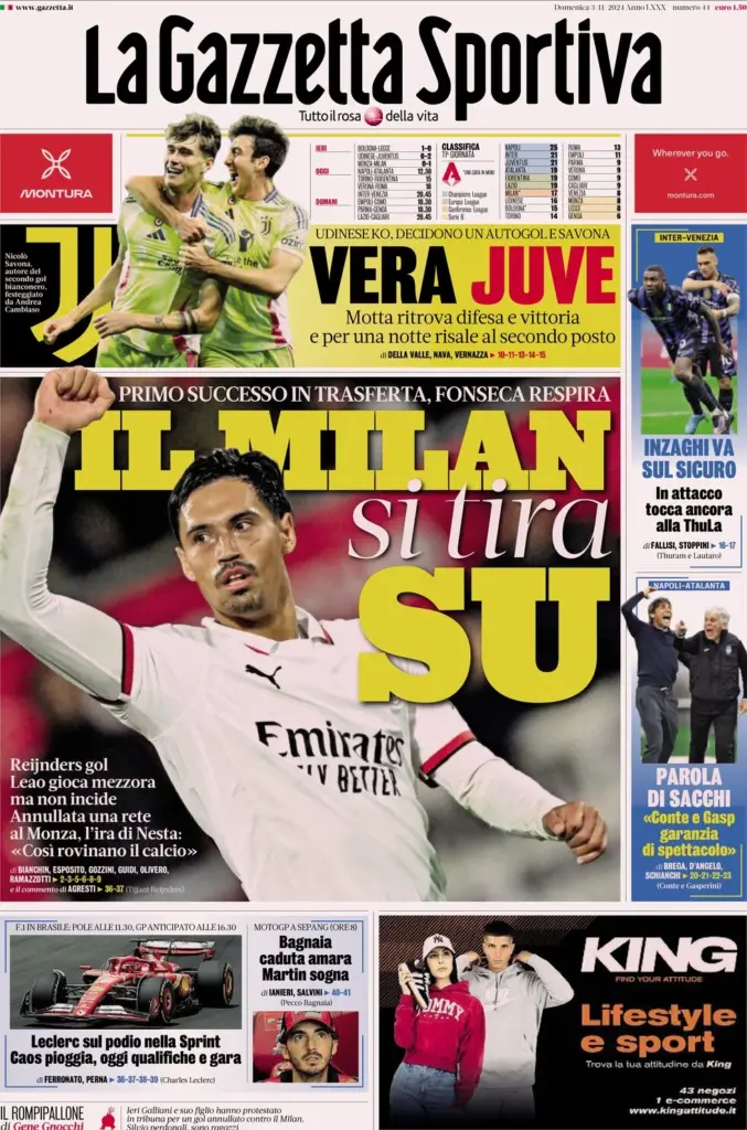 la gazzetta dello sport 3 novembre