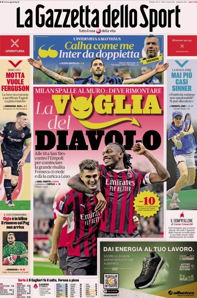 la gazzetta dello sport 30 novembre