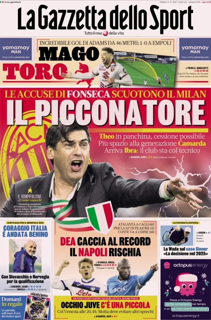 la gazzetta dello sport 14 dicembre