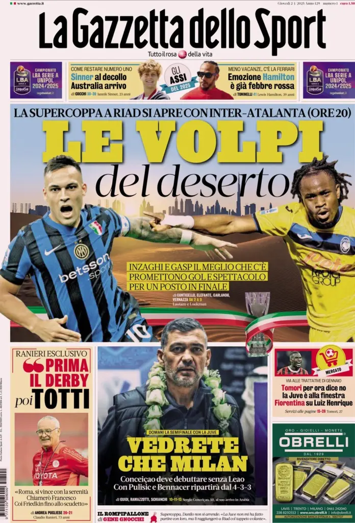 la gazzetta dello sport 2 gennaio