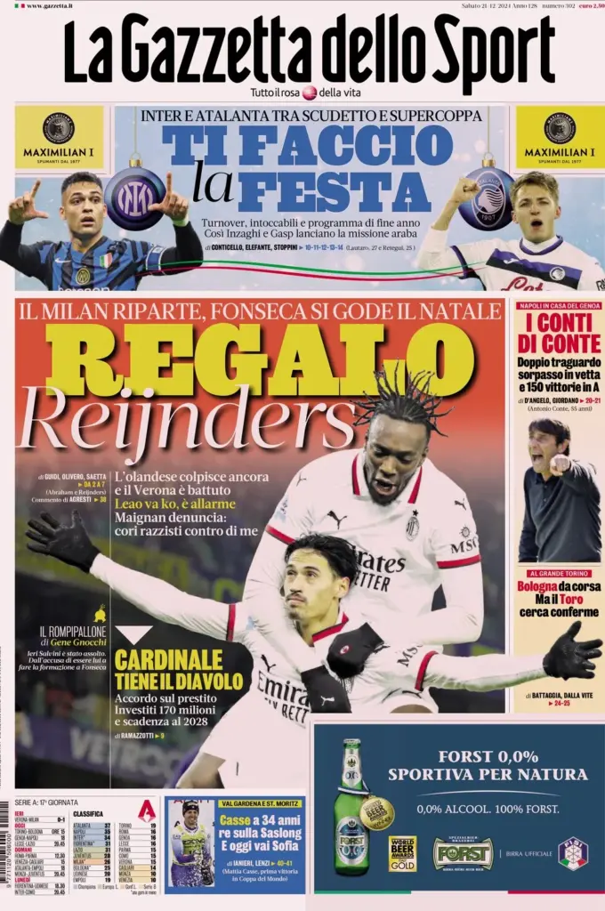 la gazzetta dello sport 21 dicembre