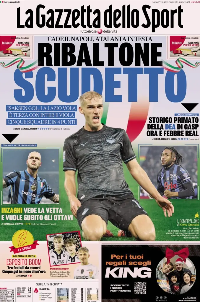 la gazzetta dello sport 9 dicembre