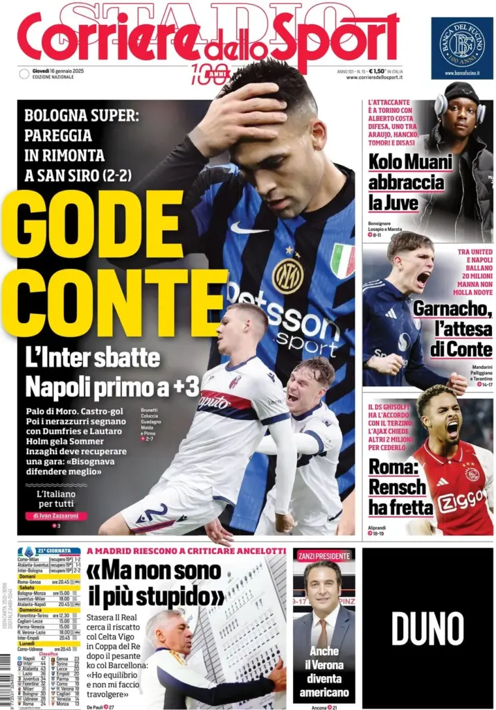 corriere dello sport 16 gennaio