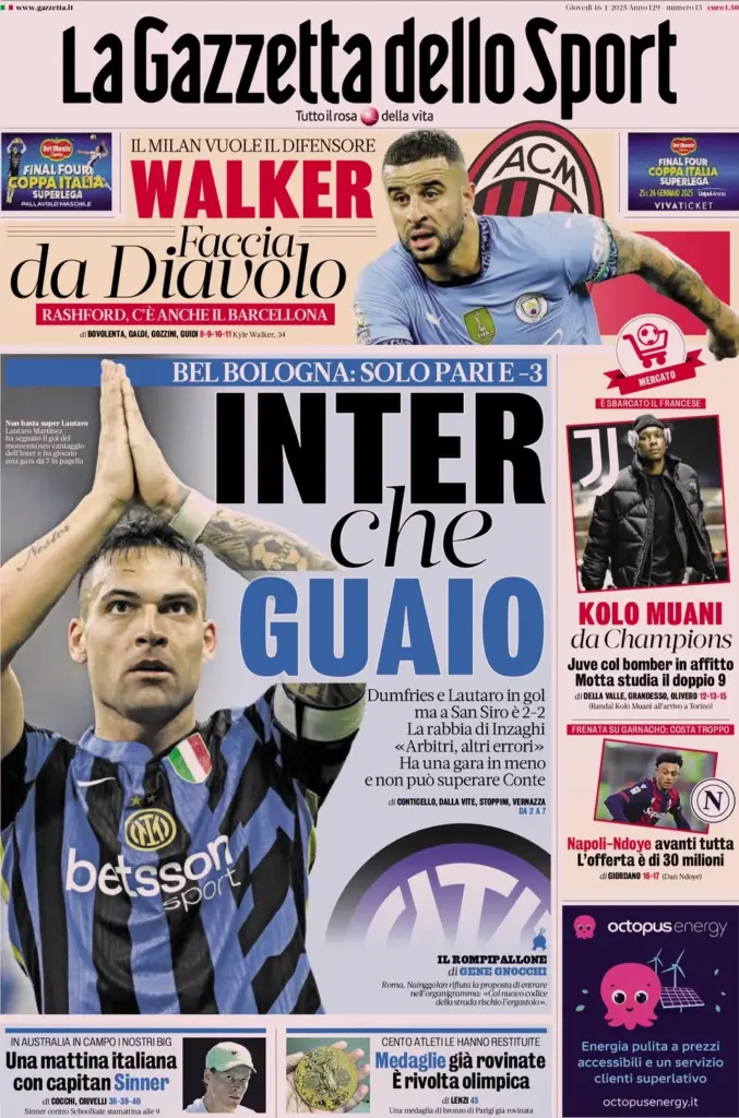 la gazzetta dello sport 16 gennaio