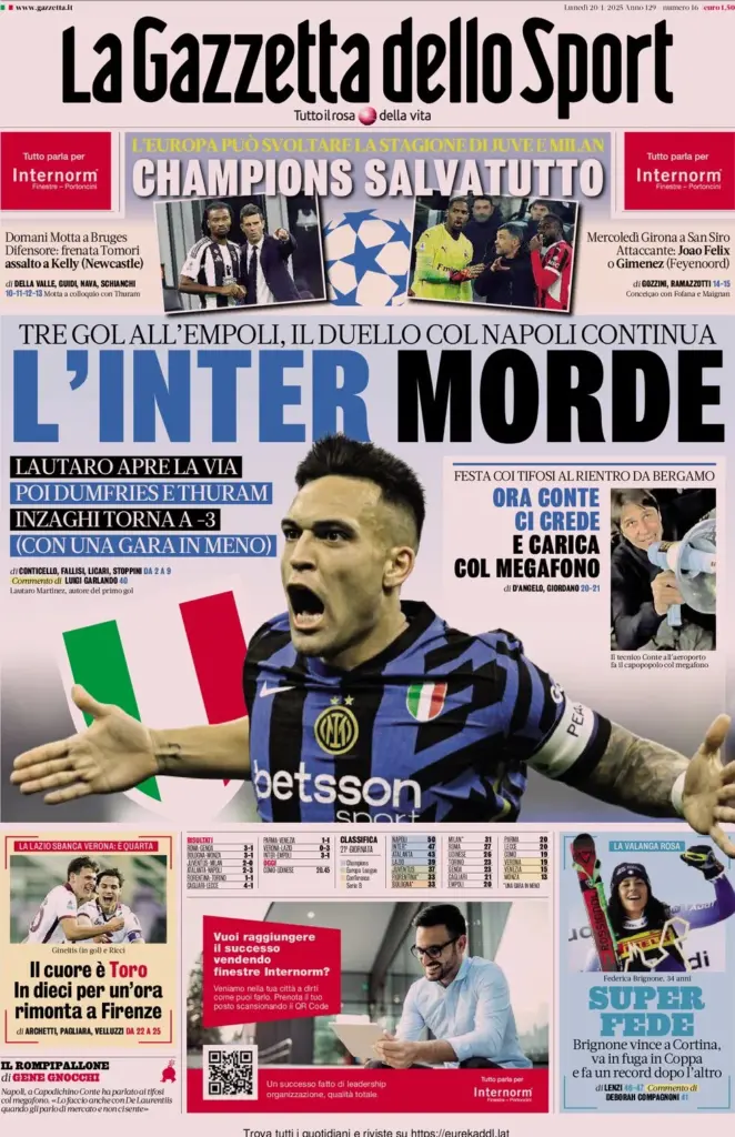 la gazzetta dello sport 20 gennaio