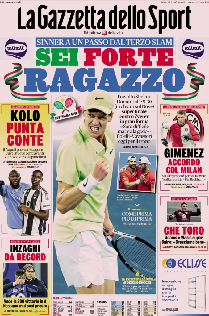 la gazzetta dello sport 25 gennaio