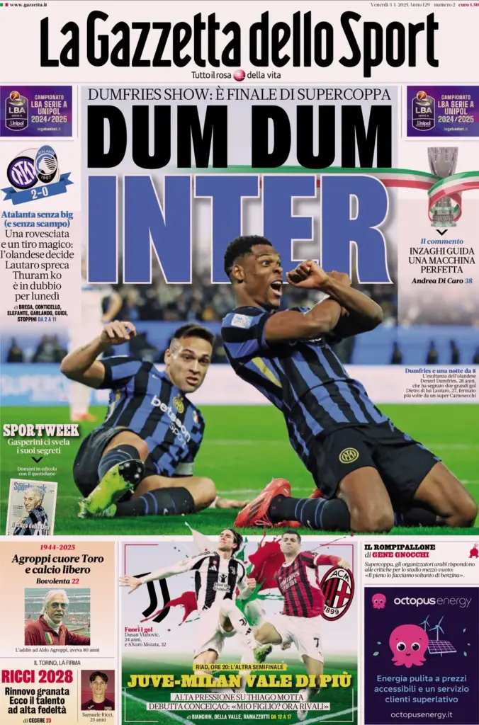 la gazzetta dello sport 3 gennaio