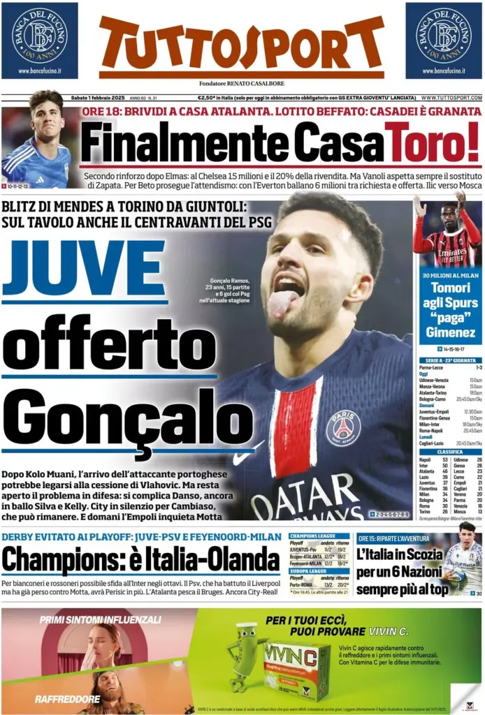 tuttosport 1 febbraio