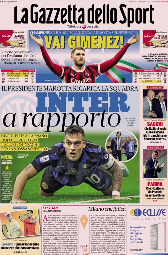 la gazzetta dello sport 18 febbraio